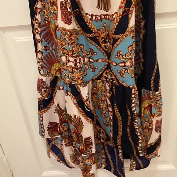 Golden Sirena Maxi Dress On/Off Shoulder, Short Sleeve, High Low Ruffled hem. - Picture 5 of 9